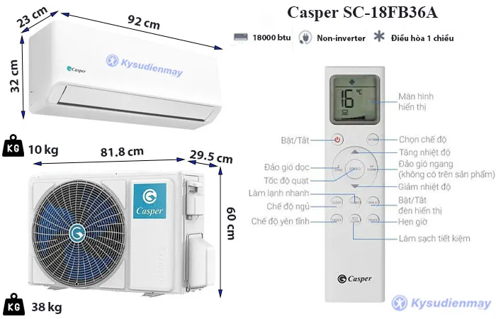 Thông số kỹ thuật điều Hòa Casper 18000BTU 1 Chiều SC-18FB36A