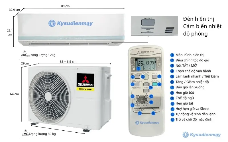 Thông số kỹ thuật điều hoà Mitsubishi Heavy 18000BTU 1 chiều SRK/SRC18CS-S5