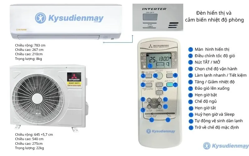 Thông số kỹ thuật điều hoà Mitsubishi Heavy 9000BTU 1 chiều inverter SRK10YZP-W5