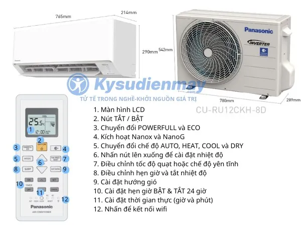 Thông số kỹ thuật điều hoà Panasonic model 2026 RU12CKH-8D