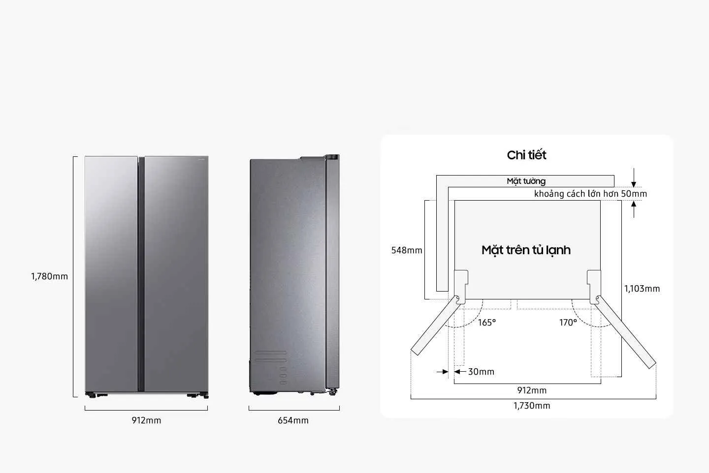 Thông Số Kỹ Thuật Tủ Lạnh Bespoke AI Side by Side -SpaceMax™, Bạc RS57DG400EM9SV