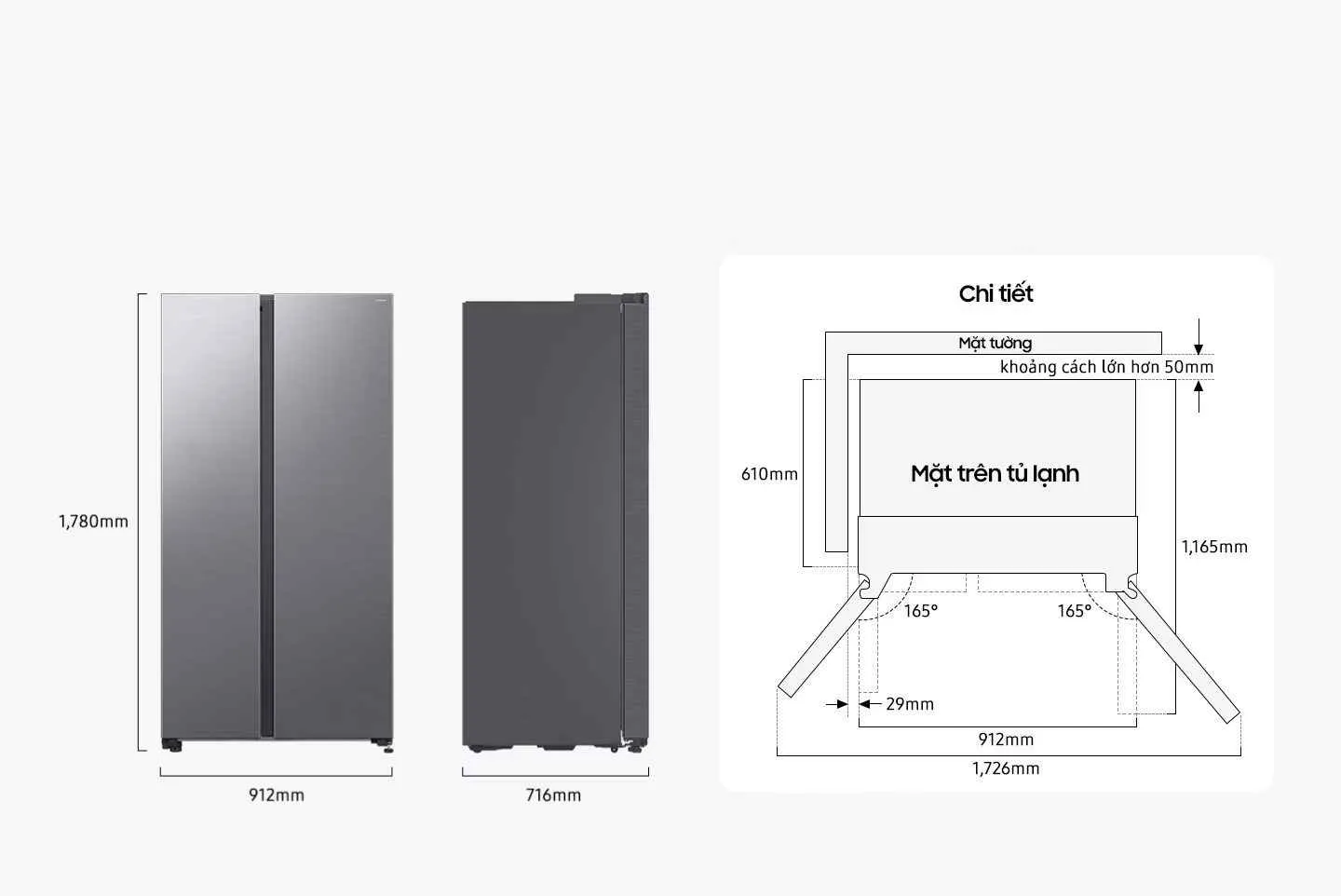 Thông Số Kỹ Thuật Tủ Lạnh Bespoke AI Side by Side -SpaceMax™, Bạc RS70F65Q3TSV
