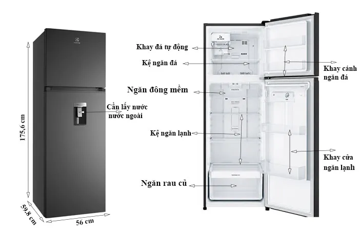 thông số kỹ thuật Tủ Lạnh Electrolux 341 Lít ETB3460L-B