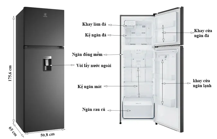 thông số kỹ thuật Tủ Lạnh Electrolux 341 Lít ETM3440L-B