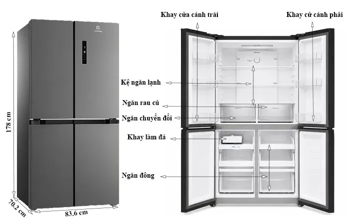 thông số kỹ thuật Tủ Lạnh Electrolux 496 Lít 4 Cánh EQE4900A-A