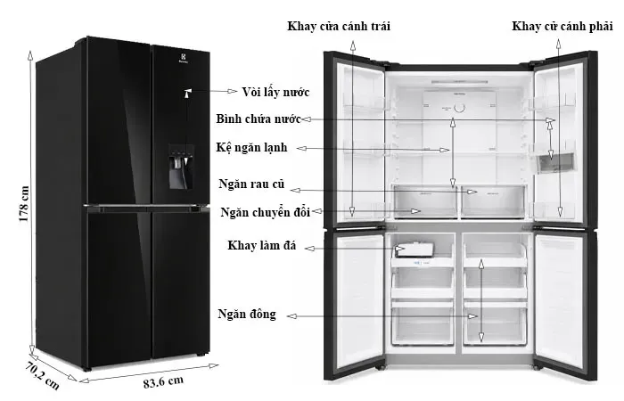 thông số kỹ thuật Tủ Lạnh Electrolux 495 Lít 4 Cánh EQE4955A-B