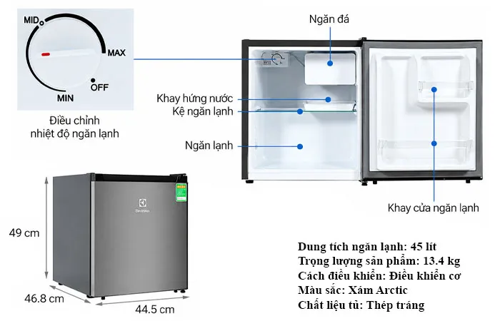 thông số kỹ thuật Tủ lạnh Electrolux 50 Lít EUM0500AD-VN