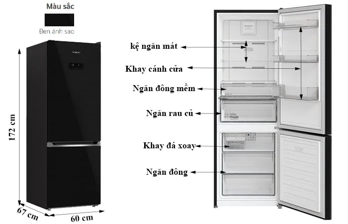 thông số kỹ thuật Tủ Lạnh Hitachi 323 Lít Inverter HRBN6340DUVN