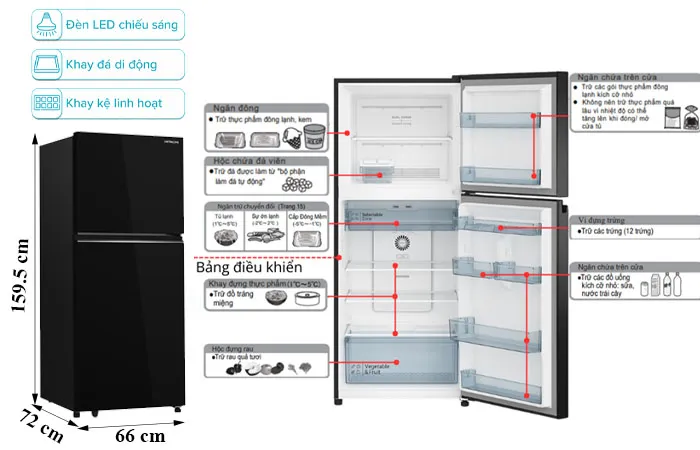 thông số kỹ thuật Tủ Lạnh Hitachi 344 Lít Inverter HRTN6379SGBKVN