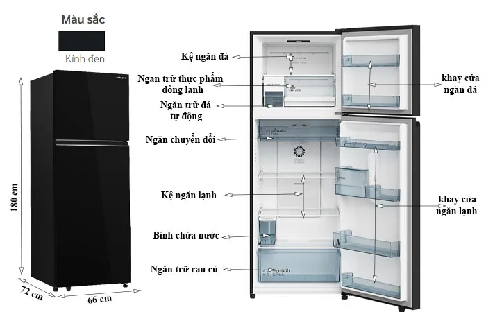 thông số kỹ thuật Tủ Lạnh Hitachi 407 Lít Inverter HRTN6443SAGBKVN