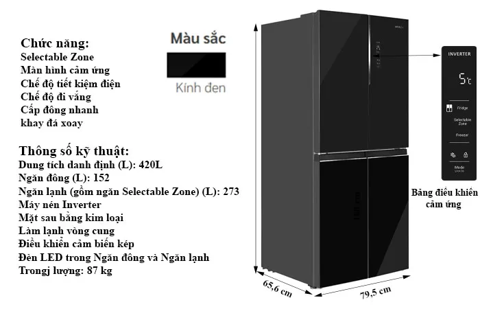 thông số kỹ thuật Tủ Lạnh Hitachi 422 Lít 4 cánh Inverter HR4N7462DSGBVN