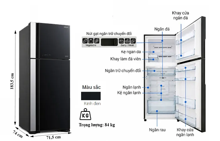 thông số kỹ thuật Tủ Lạnh Hitachi 450 Lít Inverter R-FG560PGV8X