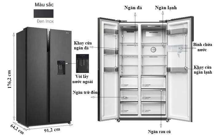 thông số kỹ thuật Tủ Lạnh Hitachi 525 Lít Side By Side Inverter HRSN9552DWDXVN
