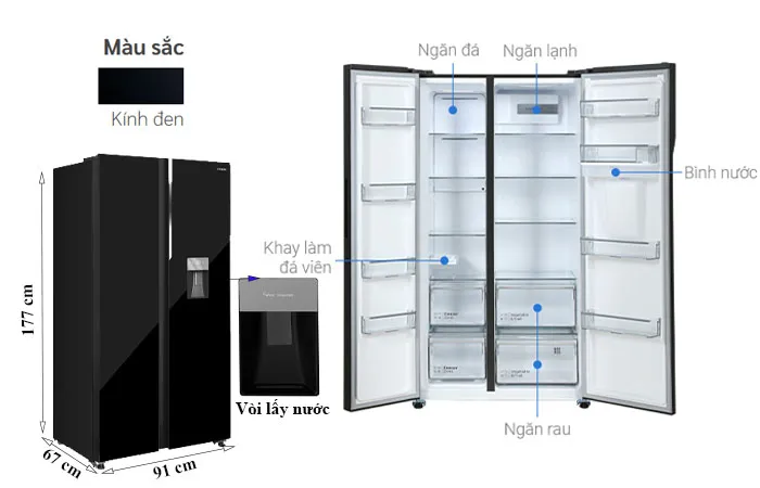 thông số kỹ thuật Tủ Lạnh Hitachi 529 Lít Side By Side Inverter HRSN9563DWDXVN