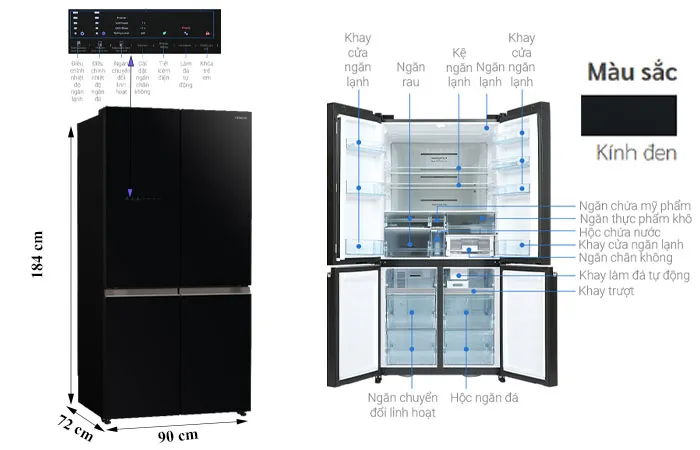 thông số kỹ thuật Tủ Lạnh Hitachi 569 Lít 4 Cánh Inverter R-WB640VGV0 GBK