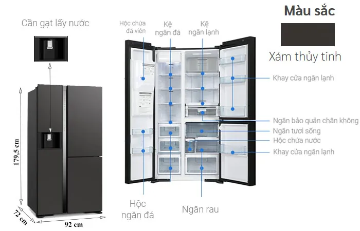 thông số kỹ thuật Tủ Lạnh Hitachi 569 Lít Side By Side Inverter R-MX800GVGV0 GMG