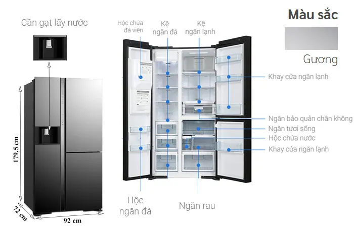 thông số kỹ thuật Tủ Lạnh Hitachi 569 Lít Side By Side Inverter R-MY800GVGV0 MIR