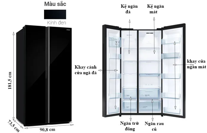 thông số kỹ thuật Tủ Lạnh Hitachi 653 Lít Side By Side Inverter HRSN9713ESAGBKVN