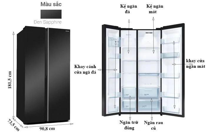 thông số kỹ thuật Tủ Lạnh Hitachi 653 Lít Side By Side Inverter HRSN9713ESAUVN