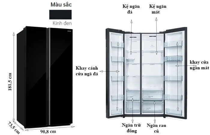 thông số kỹ thuật Tủ Lạnh Hitachi 653 Lít Side By Side Inverter HRSN9713ESGBKVN