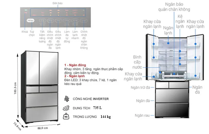 thông số kỹ thuật Tủ Lạnh Hitachi 735 Lít 6 Cánh Inverter R-ZX740KV