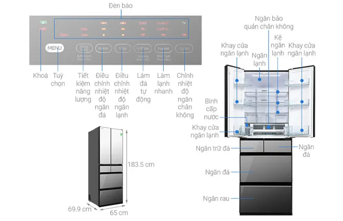 Thông số kỹ thuật Tủ lạnh Hitachi Inverter 540 lít Multi Door R-HW540RV(X) 