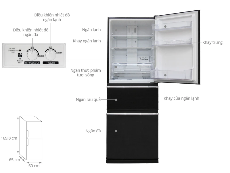 TỦ LẠNH 3 CÁNH MITSUBISHI ELECTRIC MR-CX41EJ-BRW-V 326 Lít INVERTER