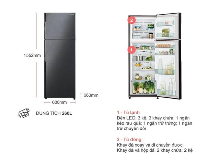 Tủ lạnh Hitachi Inverter 260 lít R-H310PGV7 (BBK)