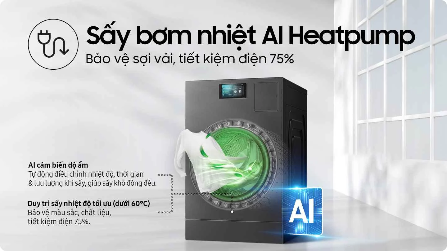 Máy sấy bơm nhiệt Samsung 9 kg DV90CGC2A0ABSV