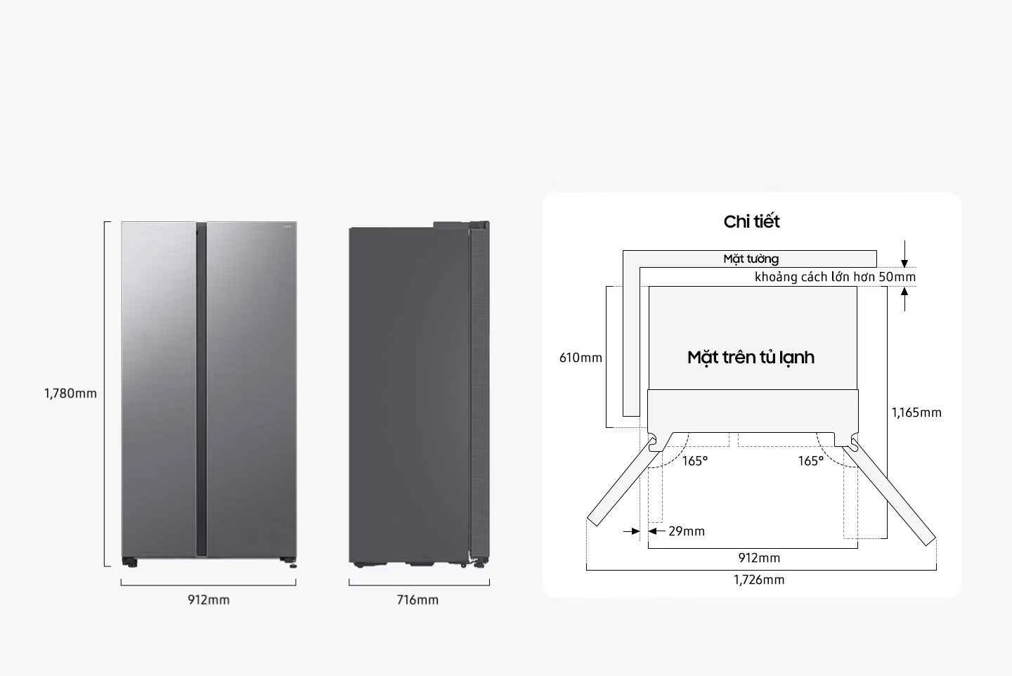 Tủ Lạnh Samsung Bespoke AI Side by Side -SpaceMax™, Bạc RS70F65Q3TSV