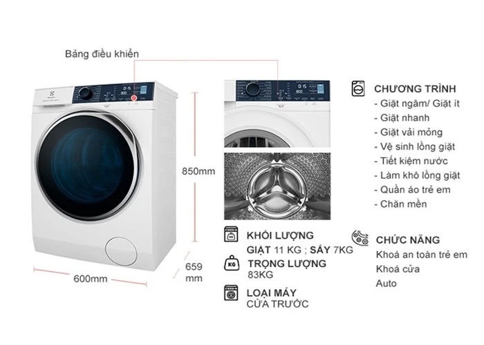 Máy Giặt Electrolux 11kg sấy 7kg EWW1142Q7WB