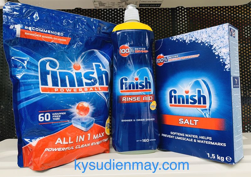 Combo tui 60 viên-hộp 1,5kg muối-chai 800 ml nước làm bóng bát Finish